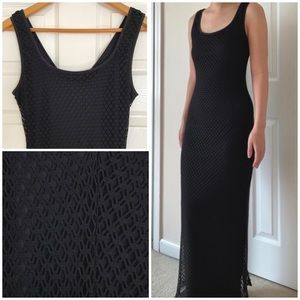 Long Black Crochet Pattern Contour Dress. Slim Fit. Sleeveless - Size Small